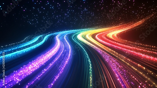 Futuristic Neon Light Trails Abstract Background, Blue Pink Glowing Lines Motion, Cyberpunk Speed Flow, Digital Technology Wave Design