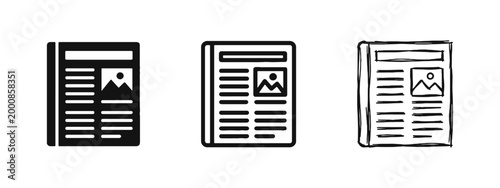 Fotografía Newspaper and News Article Icon Set in Silhouette, Outline and Hand Drawn Styles