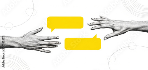 Vintage Hands with Speech Bubbles Representing Communication Conversation Messaging Dialogue Social Interaction and Online Chat Concept Design