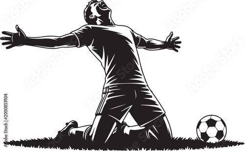 Soccer player celebrating victory on grass field