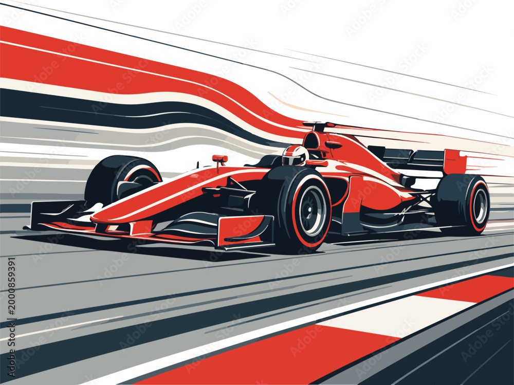 Fototapeta premium Red Formula 1 race car speeding on a track racing car