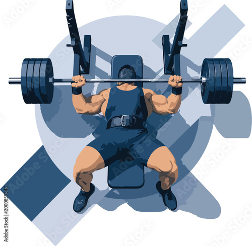 Muscular man performing bench press exercise in gym
