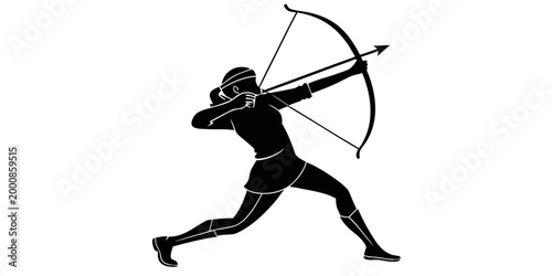 Tableau sur toile Silhouette illustration of a female archer drawing a longbow for sport with silh