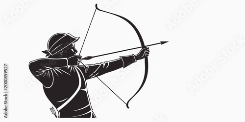 Silhouette illustration of a medieval archer drawing an arrow from a quiver with medieval silhouette historical shooting precision competition outdoors activity concentrated accuracy