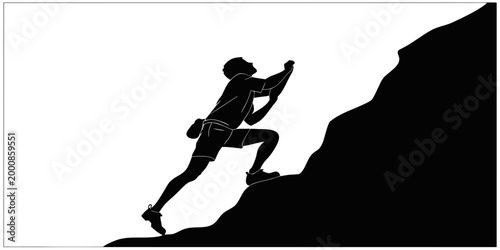 Vector silhouette of a mountain climber scaling a high rock face with climbing silhouette adventure mountain bouldering mountaineer outdoors lifestyle training activity determination