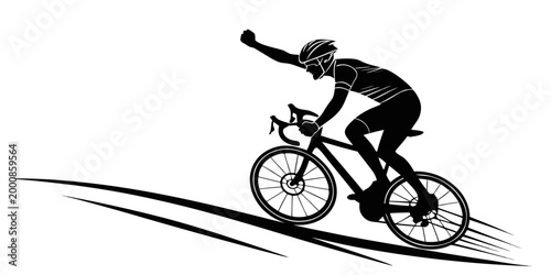 Dynamic silhouette of a professional cyclist racing on a road bike with victory gesture silhouette training exercise champion professional pedaling lifestyle competition movement roadster
