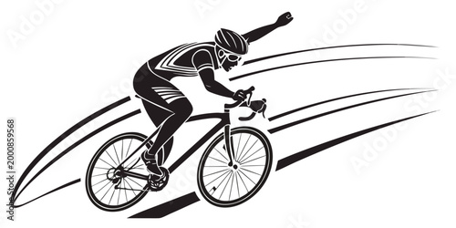 Professional road cyclist riding fast with speed motion lines silhouette competition illustration exercise training performance endurance triathlon movement isolated sportswear velocity
