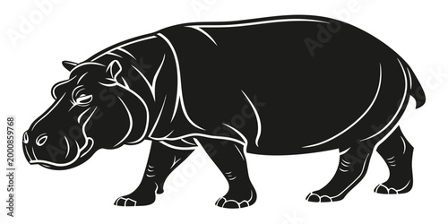 Minimalist graphic silhouette of a walking hippopotamus with hippopotamus silhouette wildlife illustration isolated creature strength wilderness sideview minimalist graphical animalart