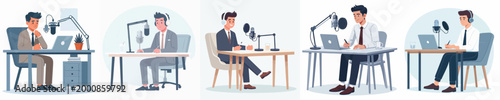 male secretary vector doing podcast
