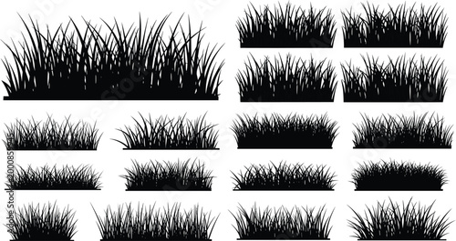 Grass silhouette collection with multiple lawn borders and wild foliage elements for landscaping decoration and nature vector design