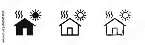 Hot Summer Weather and Global Warming House Icon Set