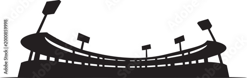 Large stadium with towering floodlights vector illustration in minimalist silhouette style