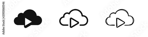 Cloud Video Streaming and Digital Media Play Icon Set