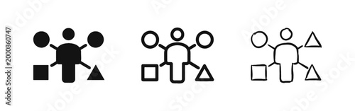 Business Skills and Competency Icon Set with Person and Geometric Shapes in Solid Outline and Hand Drawn Styles