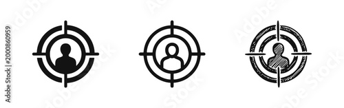 Target Audience and Headhunting Recruitment Concept Icon Set Featuring Person in Crosshair