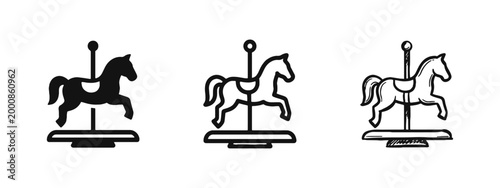 Carousel Horse Icon Set Representing Childhood Amusement Park and Entertainment