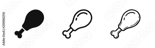 Chicken Drumstick Icon Set - Fried Poultry and Food Concept