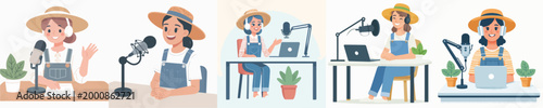 female farmer vector doing podcast