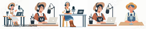 female farmer vector doing podcast