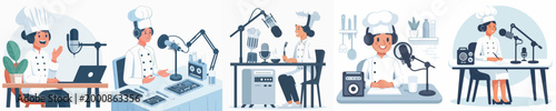 female chef vector doing podcast