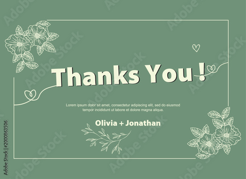 Thank you card wedding template for abstract floral design collection