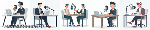 male secretary vector doing podcast