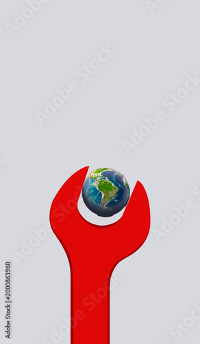 Earth and tools. Labor day concept. May day. Earth day, Environment concept.1st may