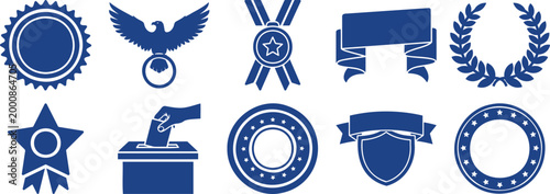 Achievement awards and recognition symbols including medals ribbons laurel wreath and shield silhouette vector illustration with achievement silhouette vector illustration