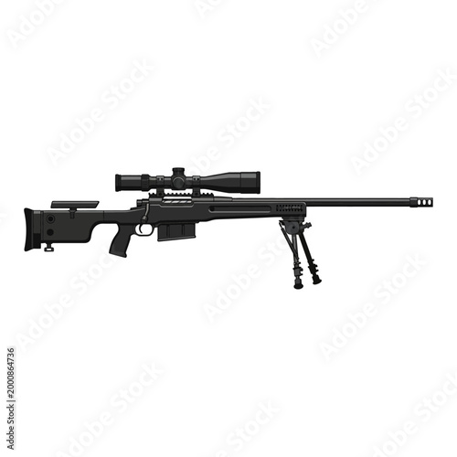Precision long-range shooting weapon, detailed vector illustration of a modern firearm for military and tactical designs