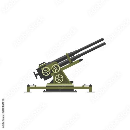 Green Dual Cannon Anti-Aircraft Vector Illustration Symbolizing Air Defense and Warfare Strategy