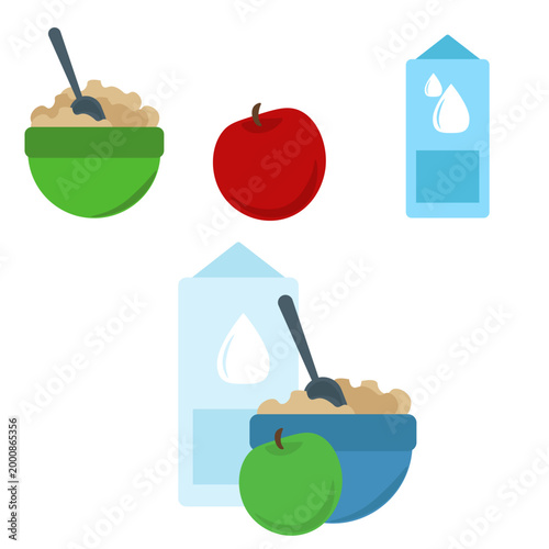Vector flat illustration set of healthy breakfast or lunch options