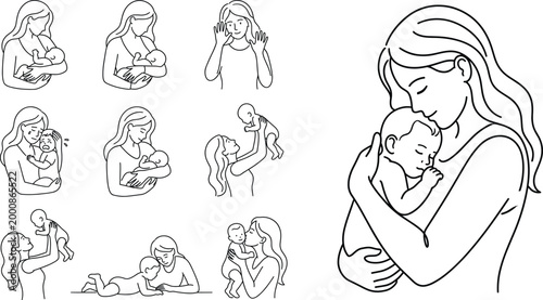 Breastfeeding Cuddling Bonding and Newborn Care Parenting Illustrations