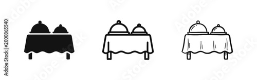 Catering and Banquet Table Icons with Food Cloche Covers in Three Styles