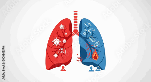 Human lungs with smoke and virus.