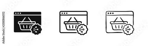 Digital E-Commerce Icons with Online Shopping Basket and Browser Interface
