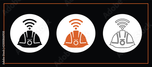 Smart Safety Helmet IoT Icon with WiFi Signal Construction PPE Technology and Connected Worker