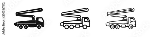 Concrete Pump Construction Truck Icon Set Showing a Boom Truck in Three Styles