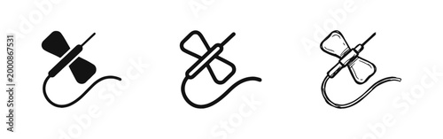 Medical Butterfly Needle Icon Set for Blood Collection or IV Infusion in Three Styles