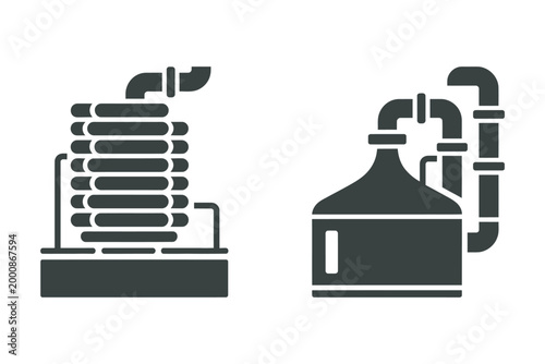 Sugar cane processing machine and distillation apparatus illustration, agricultural industrial equipment for extraction and purification