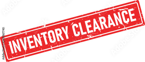 Distressed rectangular rubber stamp impression with the words Inventory Clearance in white