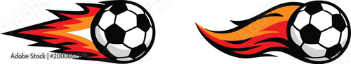 Soccer ball with fire flame tail vector illustration.