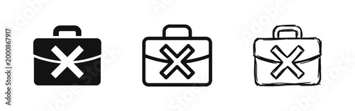 Job Loss or Cancelled Business Icon Set Showing a Briefcase with an X in Three Styles