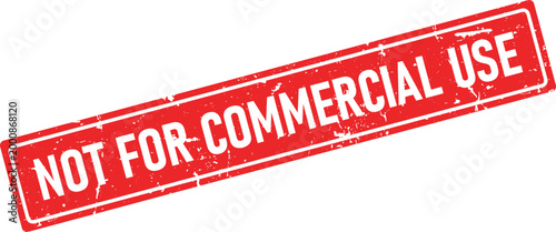 Distressed red rectangular rubber stamp impression stating NOT FOR COMMERCIAL USE in white text