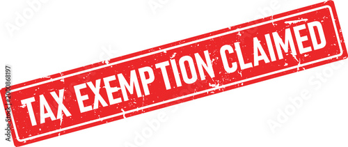 Distressed red rectangular rubber stamp impression with TAX EXEMPTION CLAIMED text