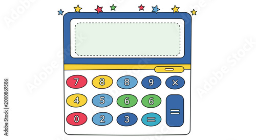 Colorful toy calculator with star decorations and vibrant buttons for kids to learn math and early education.