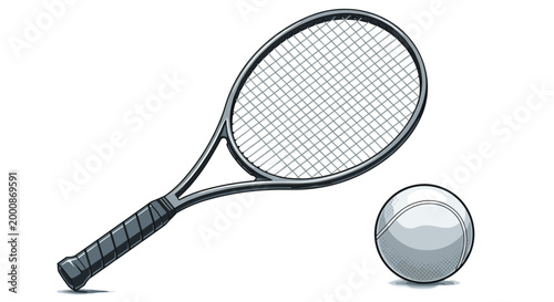 Professional tennis racket and a white tennis ball on a clean background for various sports theme and club designs.