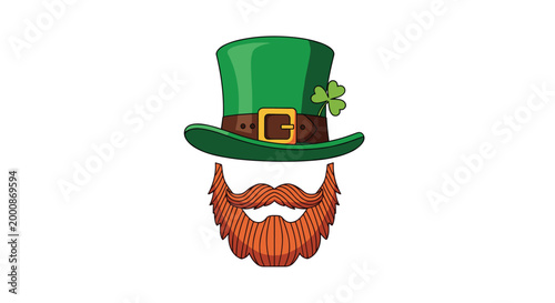 St patricks day leprechaun costume kit with a green hat and a bushy red beard and mustache for holiday celebration.