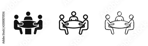 Business Meeting Team Collaboration Icon Set in Glyph, Outline, and Hand Drawn Styles