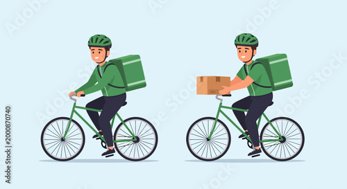 Delivery Person Cycling With Green Insulated Backpack Offering Parcel And Ready For Transporting Food Or Goods On Bicycle For Urban Logistics And Courier Services