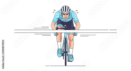 Determined cyclist intensely focused on reaching the finish line with powerful exertion and competitive spirit during a thrilling race speed and endurance displayed